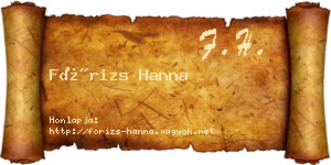 Fórizs Hanna névjegykártya